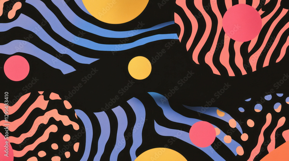 Aufkleber vibrant abstract design with wavy lines and polka dots for creative projects