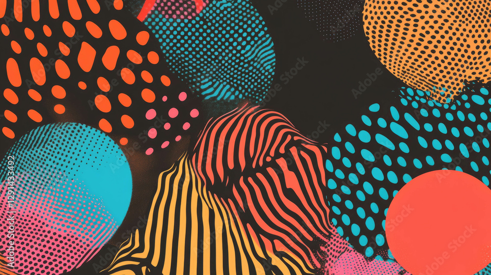 Poster Vibrant abstract background with wavy lines and colorful polka dots for design and decoration