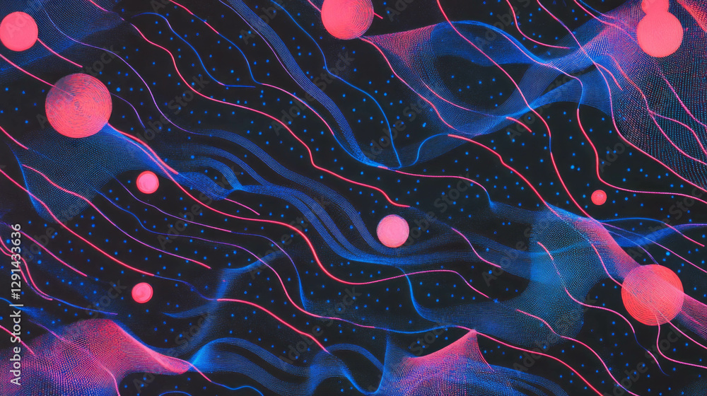 Poster abstract wavy lines and dots with neon squiggles design for modern backgrounds