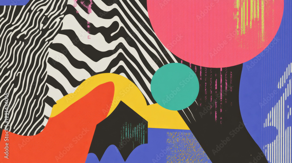 Aufkleber abstract geometric design with wavy lines and colorful squiggles for modern art projects