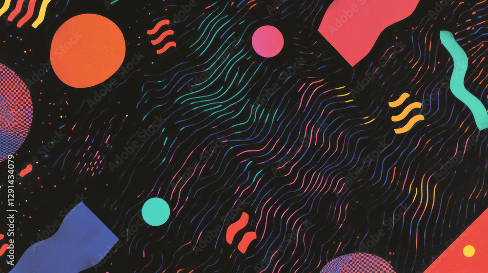 Poster colorful abstract background with wavy lines and geometric shapes for creative design projects