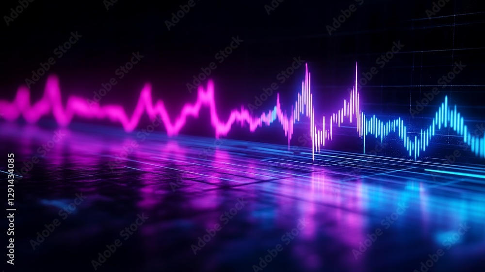 Poster neon data waveform visualization