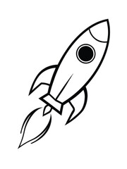 A simple black line drawing of a rocket taking off.