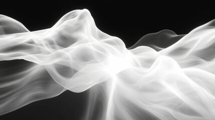 Fototapeta premium Ethereal white light waves on black background for modern abstract design