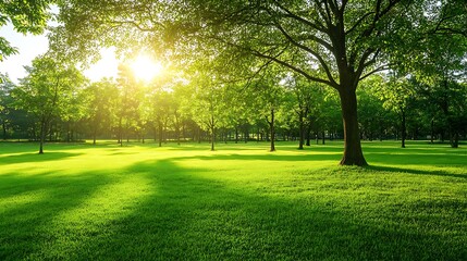 Obraz premium Lush green trees provide lovely shade in this park setting