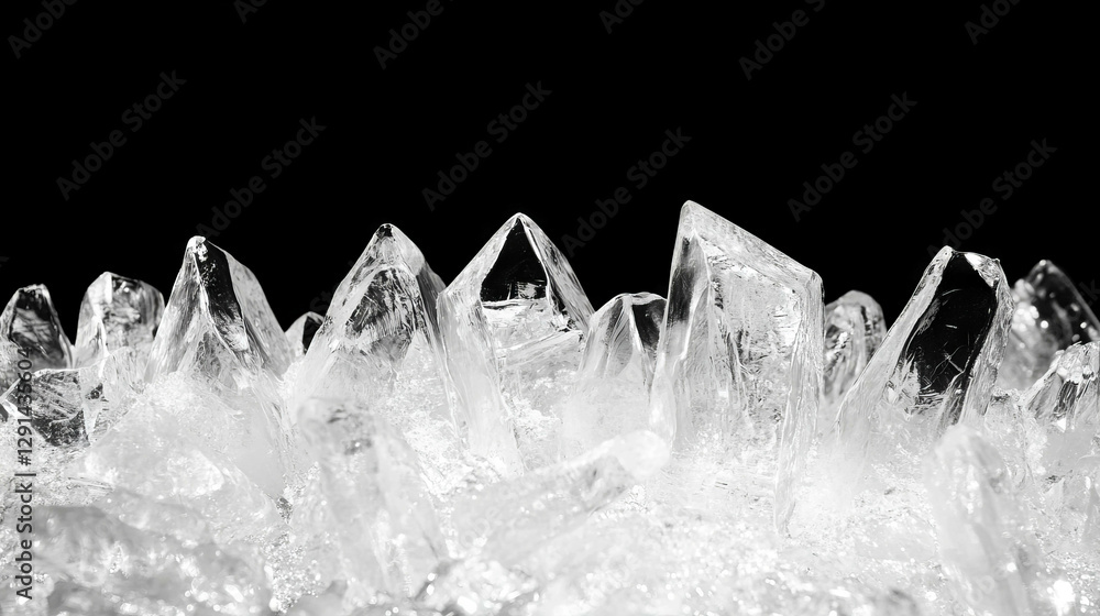Poster Abstract ice crystal pattern with pristine white light reflections on dark background
