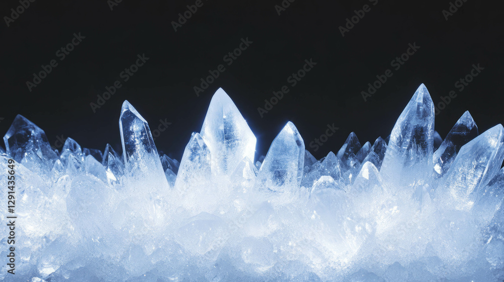 Poster shimmering ice crystals reflecting light in winter background for visual design
