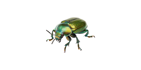 Green beetle with iridescent shell isolated on transparent background