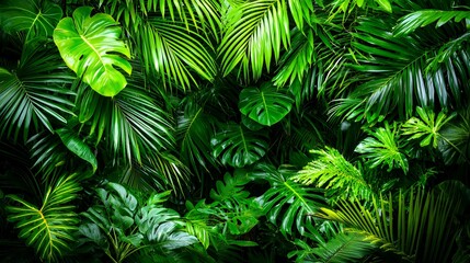 Lush Green Tropical Foliage Background Texture