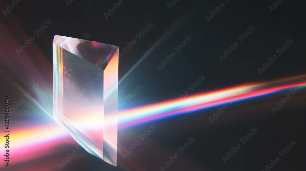 Poster white light refraction through crystal prism creating rainbow spectrum