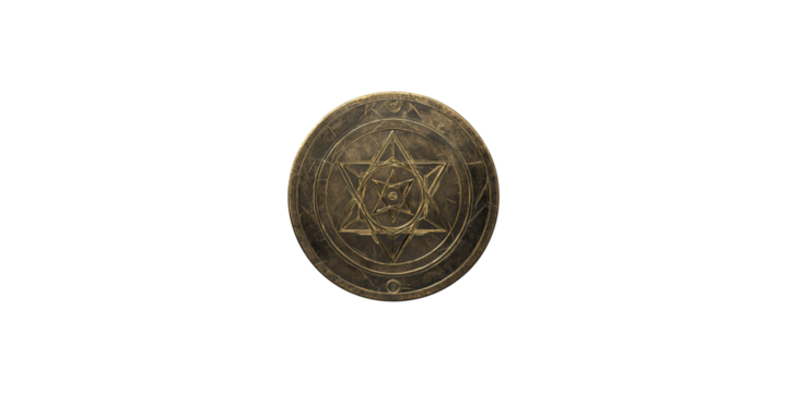 Ancient bronze medallion with star symbol isolated on transparent background - Powered by Adobe