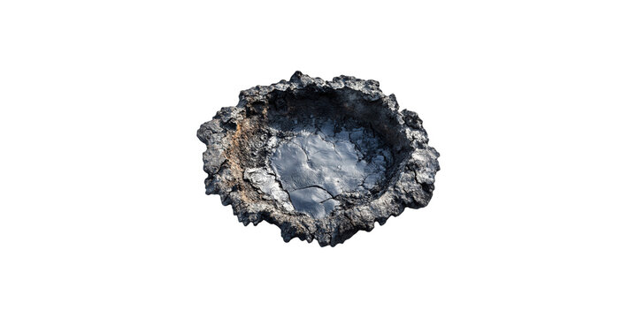 Black tar pit textured surface isolated on transparent background