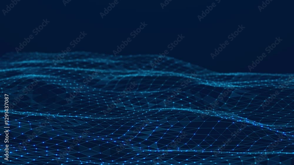 Aufkleber Dynamic wave with many dots. Abstract motion background of colored dots. Technology or science. 3d rendering Seamless loop. 4K	

