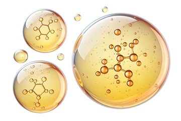 Transparent 3D Serum Droplets &ndash; Nourishing Molecules Inside for Skincare