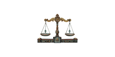 Antique balance scale isolated on transparent background