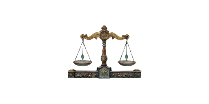 Antique balance scale isolated on transparent background