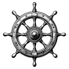 classic wooden ship wheel, symbolizing navigation, sailing, and maritime tradition engraving generative ai sketch PNG illustration