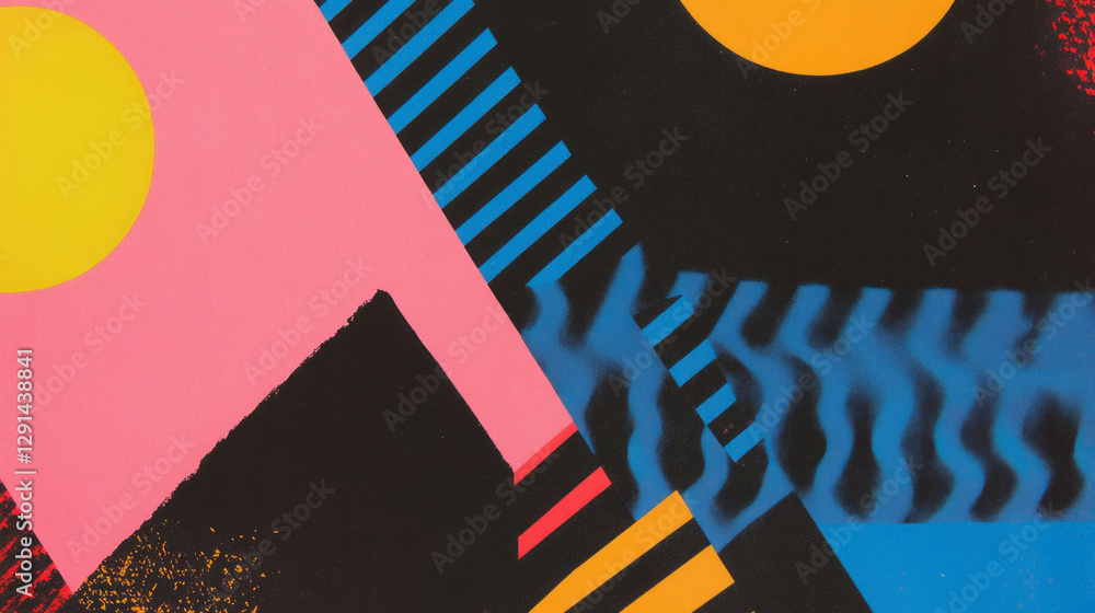 Leinwandbilder vibrant retro abstract art with zigzag lines and bold color blocks for design