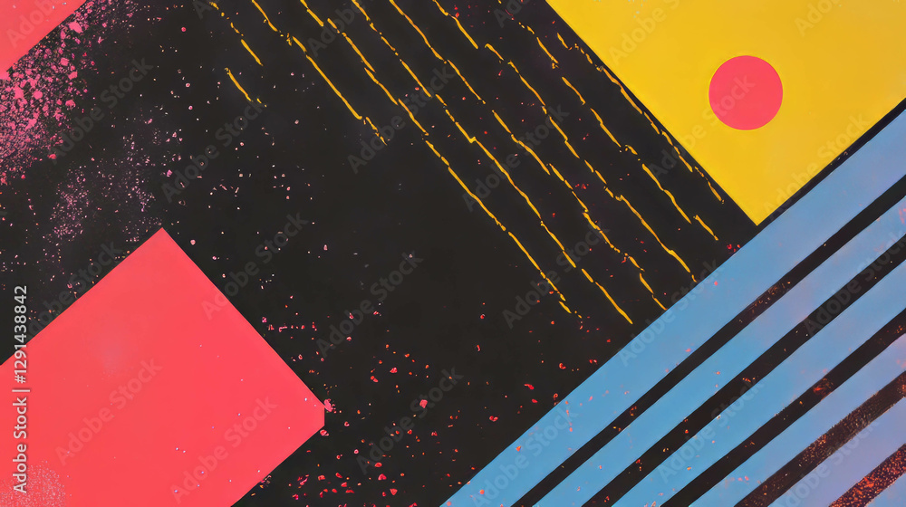 Poster Vibrant abstract background with zigzag lines and bold geometric color blocks