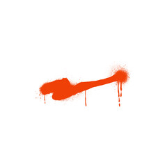 Orange spray paint with ink splatters and dripping, vector abstract graffiti spraying textured stain, street art strokes