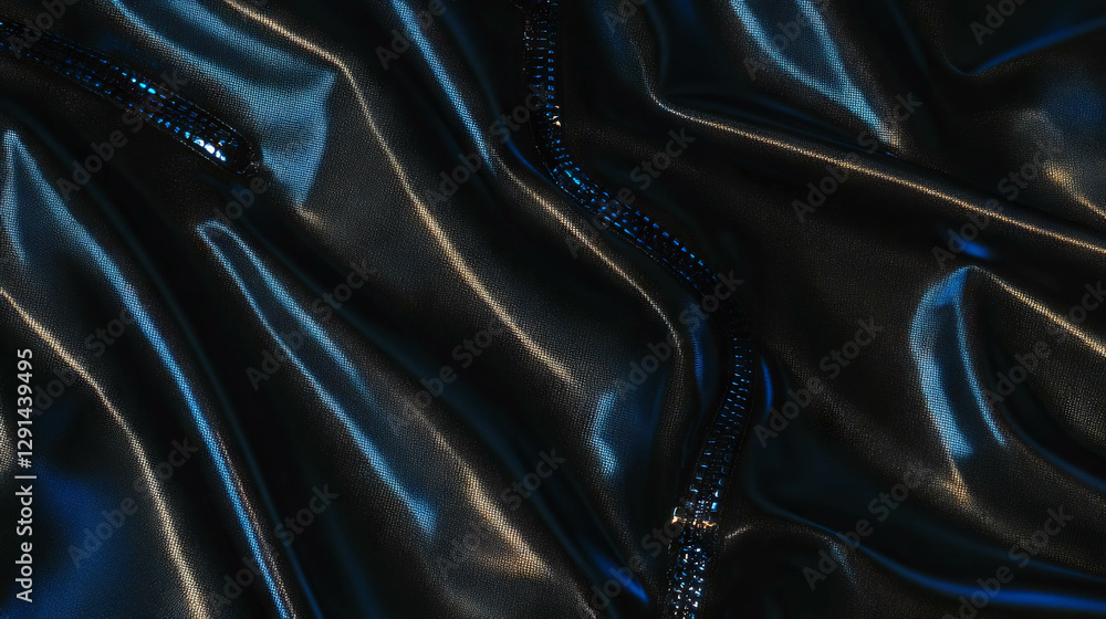 Poster dark textured background with shiny zipper detail for fashion or design concepts