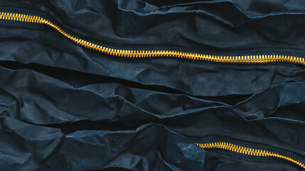 Creative textured background featuring gold zipper on dark fabric for design projects