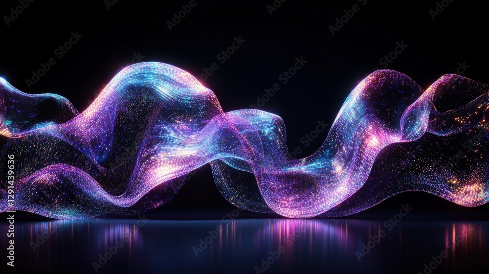 Poster two colorful lines of light on a black background creating abstract visual effect