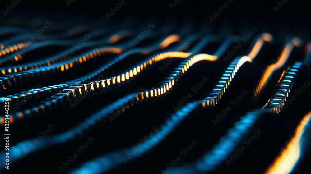 Poster abstract close-up of zipper teeth reflecting light for texture and design