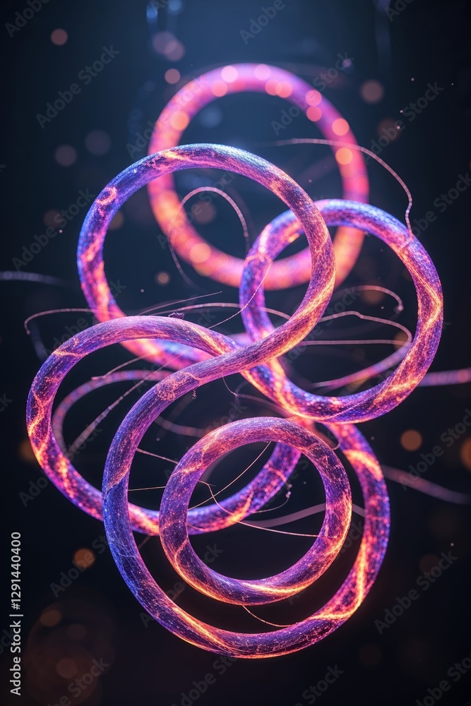 Poster colorful illuminated rings floating in a dark space create a mesmerizing visual effect during a digi