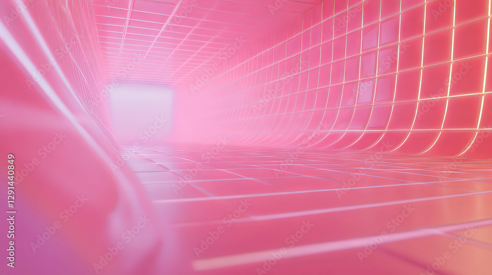 Poster futuristic pink grid tunnel background for design and digital art