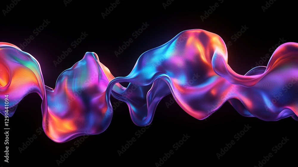 Poster colorful liquid wave flowing on a black background creating an abstract design and texture photo