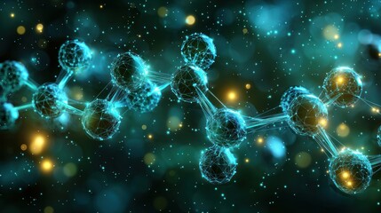 Abstract wave with moving dots and lines. Flow of particles. Cyber technology illustration. 3d rendering