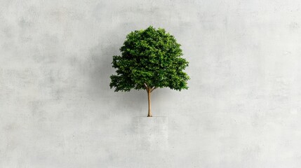 A small tree growing out of a concrete block.