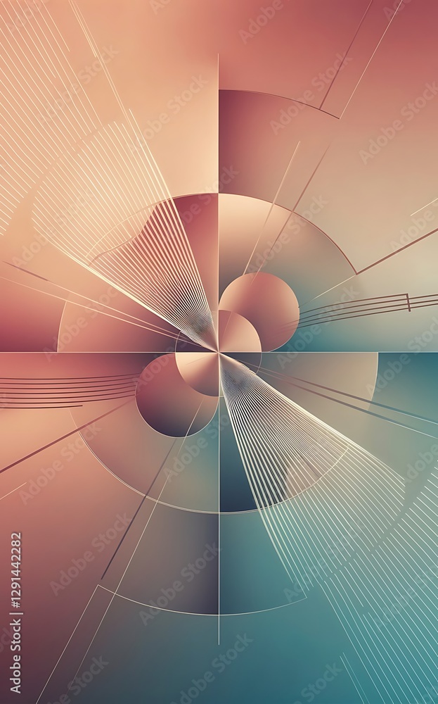 Poster Gradient geometry minimalist fusion of lines and circles crafting serene captivating abstract background
