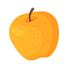 Yellow ripe apple, fresh garden fruit. Hand drawn food clipart. Whole fruit Flat style isolated on transparent background. Golden Delicious Vector illustration