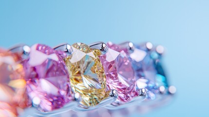 Close-up colorful gemstone ring, pastel backdrop, jewelry detail