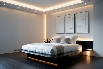 modern bedroom interior with white bed
