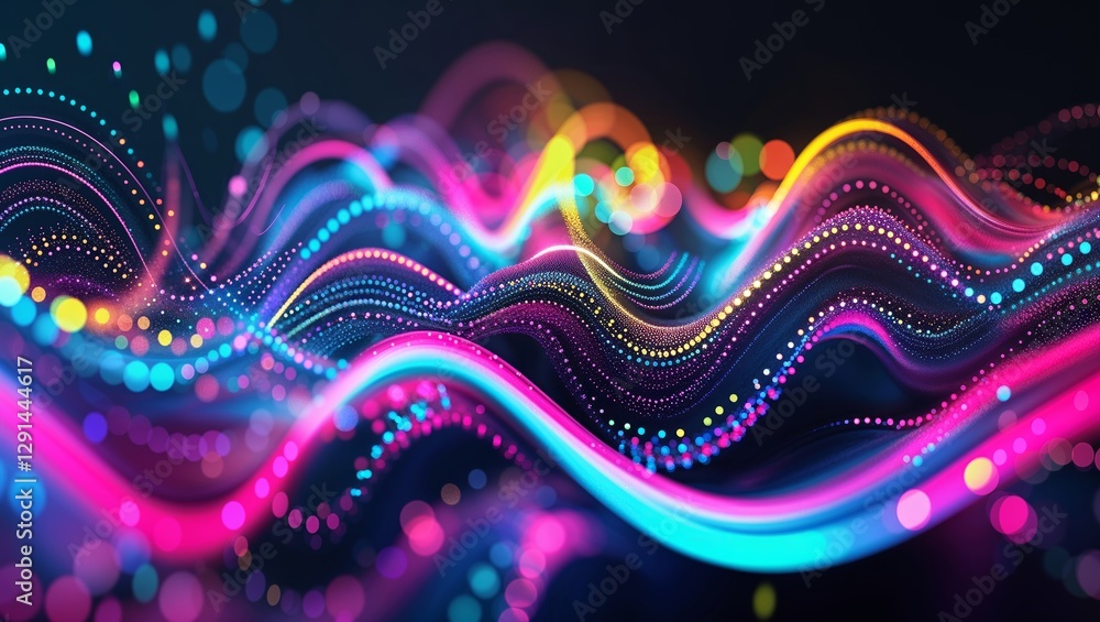 Poster colorful waves of light create a dynamic display in an abstract setting at night