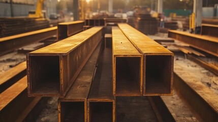 Construction industry action steel beams location industrial scene content urban environment close-up viewpoint