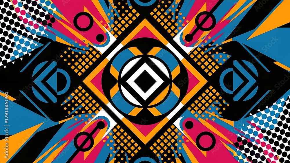 Aufkleber neo memphis geometric pattern with circles squares and lines pop art abstract background for covers 