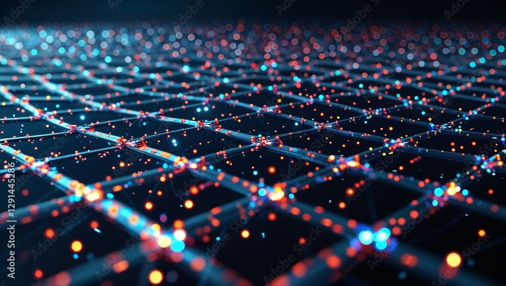 Poster abstract digital network with glowing nodes and grid pattern creates a futuristic atmosphere