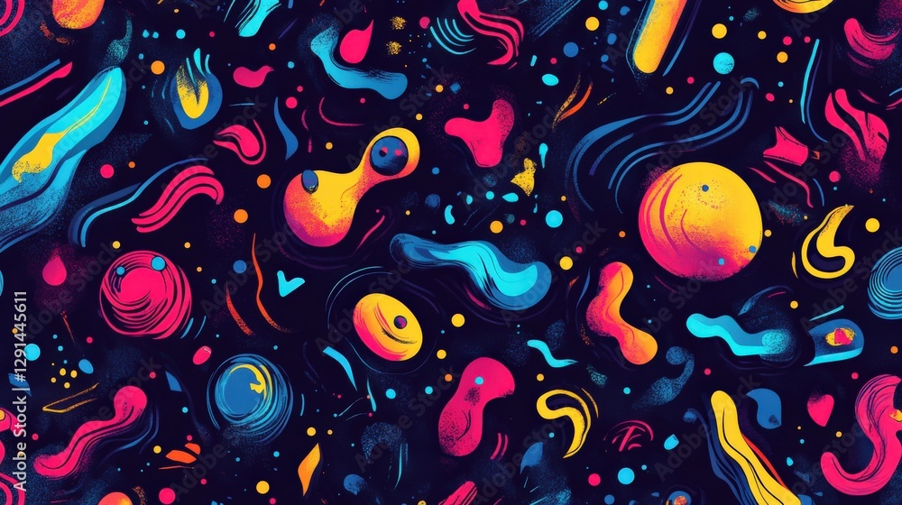 Poster abstract colorful cosmic background featuring vibrant shapes and patterns in a dark space