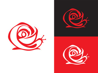 Creative Minimalist Iconic Rose Snail Logo Design Vector Illustration