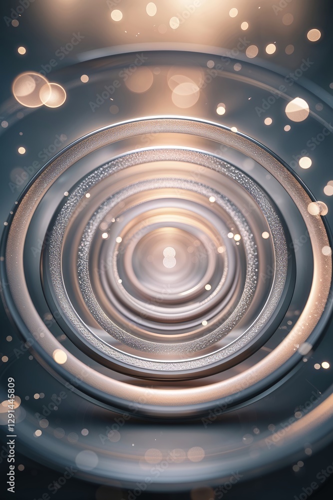 Poster circular patterns create a mesmerizing effect with shimmering lights in a dark setting