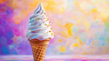 Colorful ice cream cone with colorful sprinkles on top