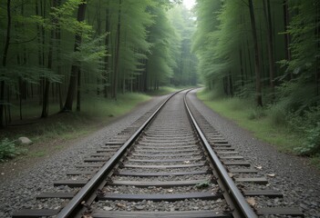 Obraz premium Railway Tracks Through a Forest in a Sunny Day