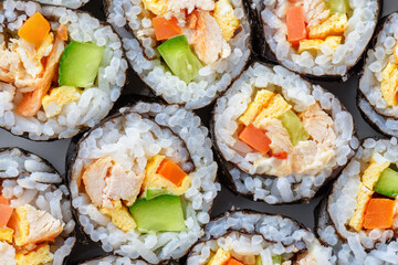 Closeup view of gimbap (kimbap). Traditional Korean dish