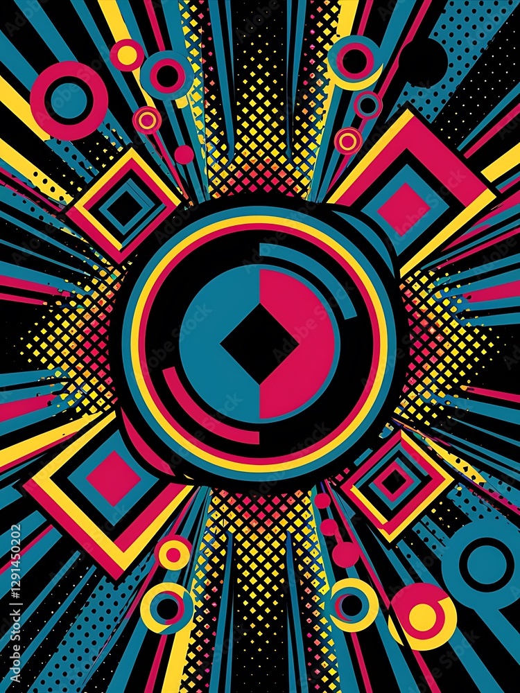 Aufkleber neo memphis geometric pattern with circles squares and lines pop art abstract background for covers 