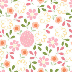 Cute seamless template for a happy Easter holiday. Vector illustration, endlessly repeating pattern.