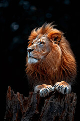 Fototapeta premium A majestic lion silhouette against the BLACK backdrop, LION KING, POWERFUL AND SAVIOR.